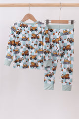 Green excavator checkered bamboo pants set
