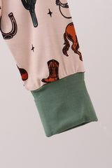 Green cowboy bamboo zipper romper