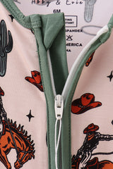 Green cowboy bamboo zipper romper