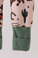 Green cowboy bamboo zipper romper