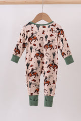 Green cowboy bamboo zipper romper