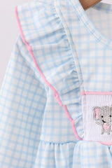 Blue animal smocked ruffle bloomer set