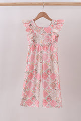 Pink floral checkered ruffle jumpsuit