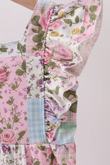 Purple floral checkered ruffle jumpsuit