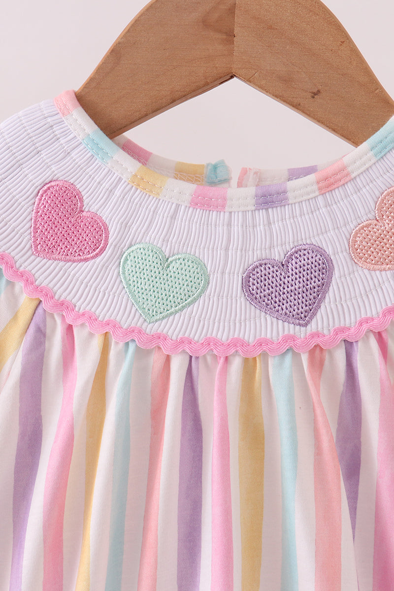 Multicolored heart smocked bow bubble