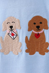 Blue puppy embroidery ruffle pants set