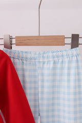 Red puppy embroidery gingham pants set