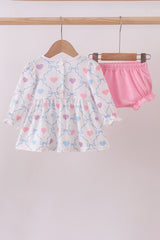 Multicolored heart smocked bloomer set
