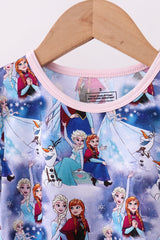 Blue frozen print bamboo shorts set