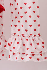 Red bow applique ruffle pants set