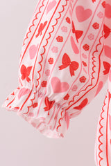 Red heart bow smocked bubble