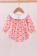 Red heart bow smocked bubble