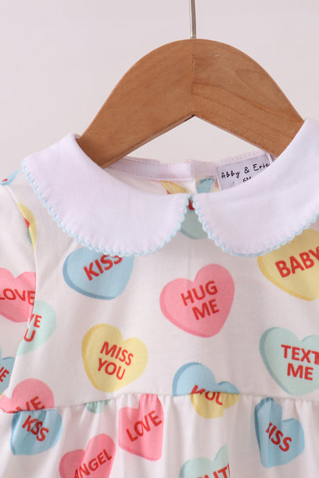 Blue heart print pocket romper