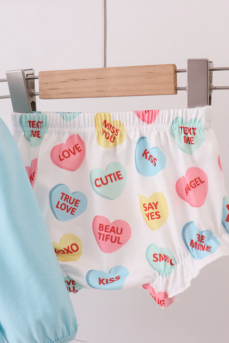 Blue heart applique bloomer set