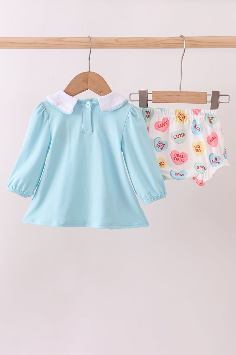 Blue heart applique bloomer set