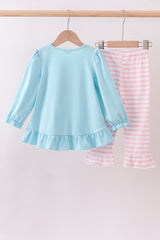 Blue truck heart applique ruffle pants set