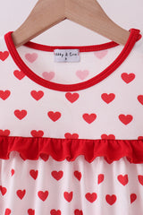 Red heart print ruffle pants set