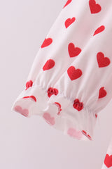 Red heart print ruffle pants set