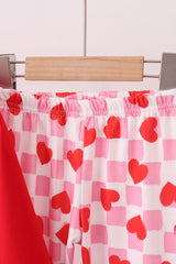 Red heart french knot ruffle pants set
