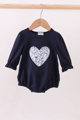 Navy heart floral applique ruffle bubble