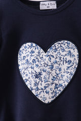 Navy heart floral applique ruffle bubble