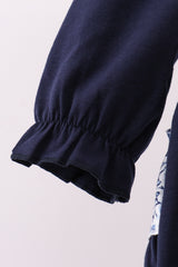 Navy heart floral applique ruffle bubble