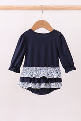 Navy heart floral applique ruffle bubble
