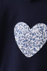 Navy heart floral applique hoodie