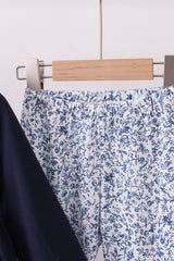 Navy heart floral applique ruffle pants set