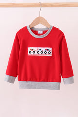 Red vehicle embroidery top