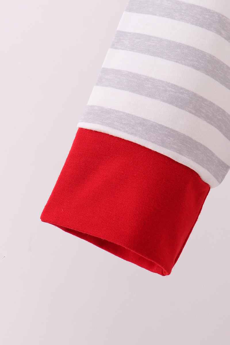 Red stripe construction embroidery pants set