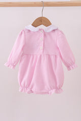 Pink puppy embroidery seersucker bubble