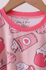 Pink heart print bamboo pajama pants set