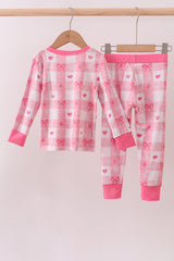 Pink heart checkered bamboo pajama pants set