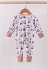 Khaki crane bamboo pajama zipper romper