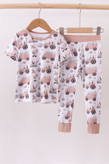 Khaki crane bamboo pajama pants set
