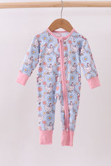 Blue chicken floral print pajama romper