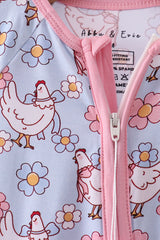 Blue chicken floral print pajama romper