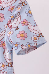 Blue chicken floral print pajama jumpsuit