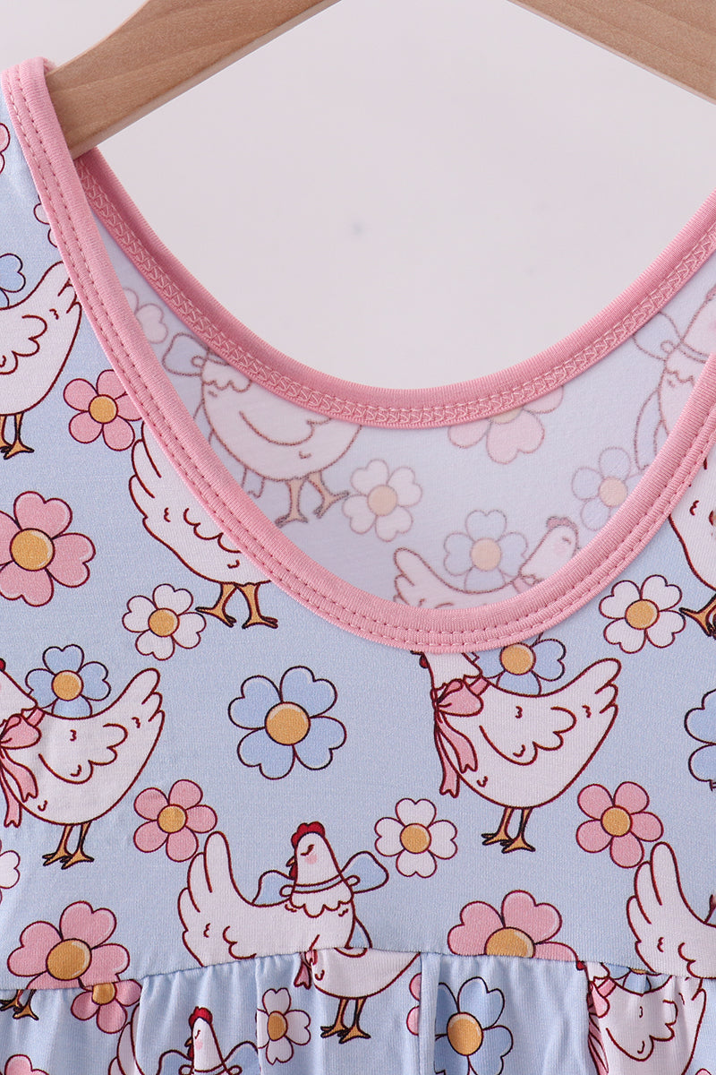 Blue chicken floral print pajama jumpsuit