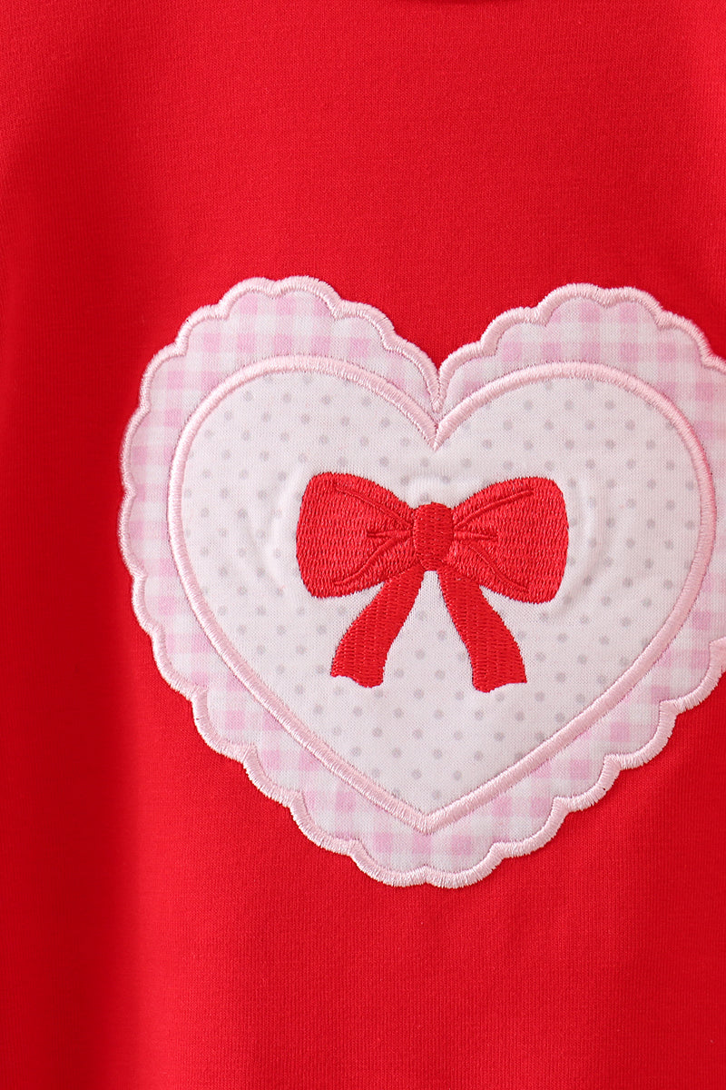 Red heart bow applique ruffle bubble