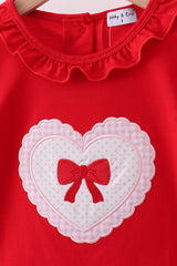 Red heart bow applique ruffle pants set