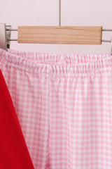 Red heart bow applique ruffle pants set