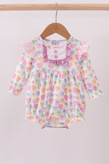 Purple heart print ruffle bubble