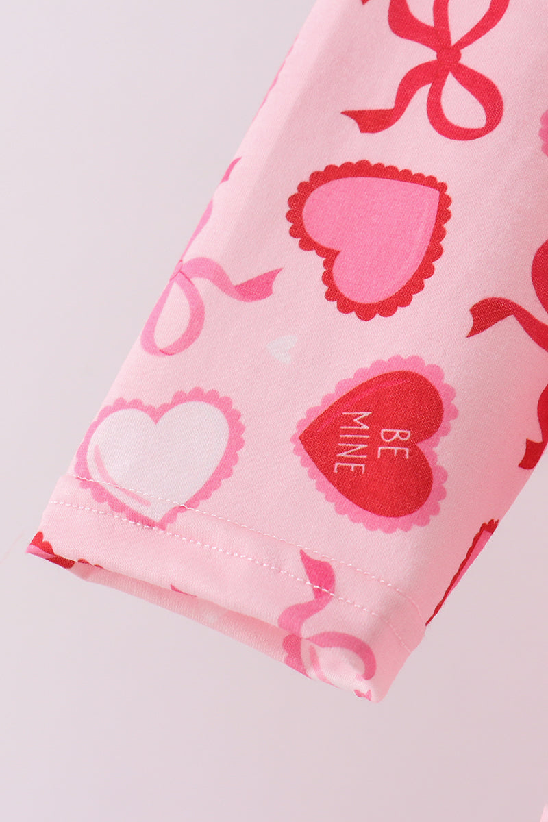 Red heart bow print pants set