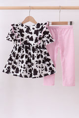Black cow bow ruffle pants set