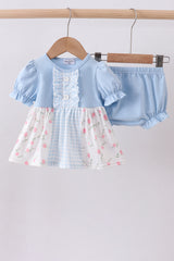 Blue floral ruffle bloomer set
