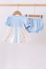 Blue floral ruffle bloomer set