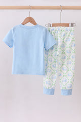 Blue golf cart embroidery pants set