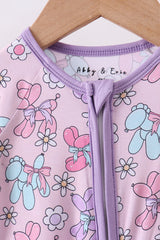 Purple balloon floral bamboo zipper romper